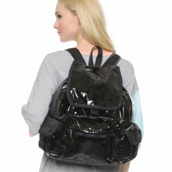 Lesportsac Handbags - Lesportsac Black Patent Voyager Backpack